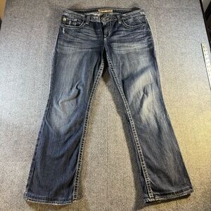 Big Star Maddie Bootcut Jeans 33L Long Inseam 31 Dark Wash Faded Stretch Buckle